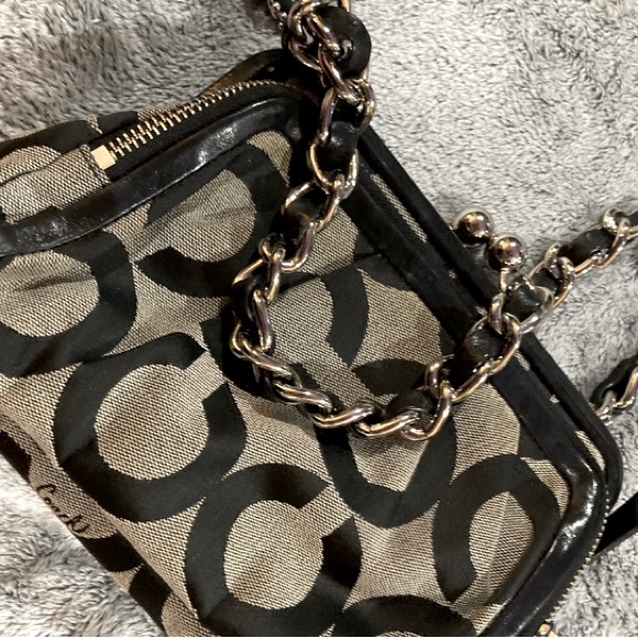 Rare Coach Parker Kisslock Chain Clutch Signature Op Art 13623 Black vintage - Picture 7 of 9